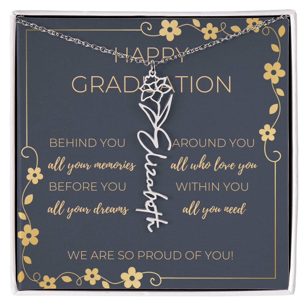 Birth Month Flower Necklace w/ Graduation Message Card