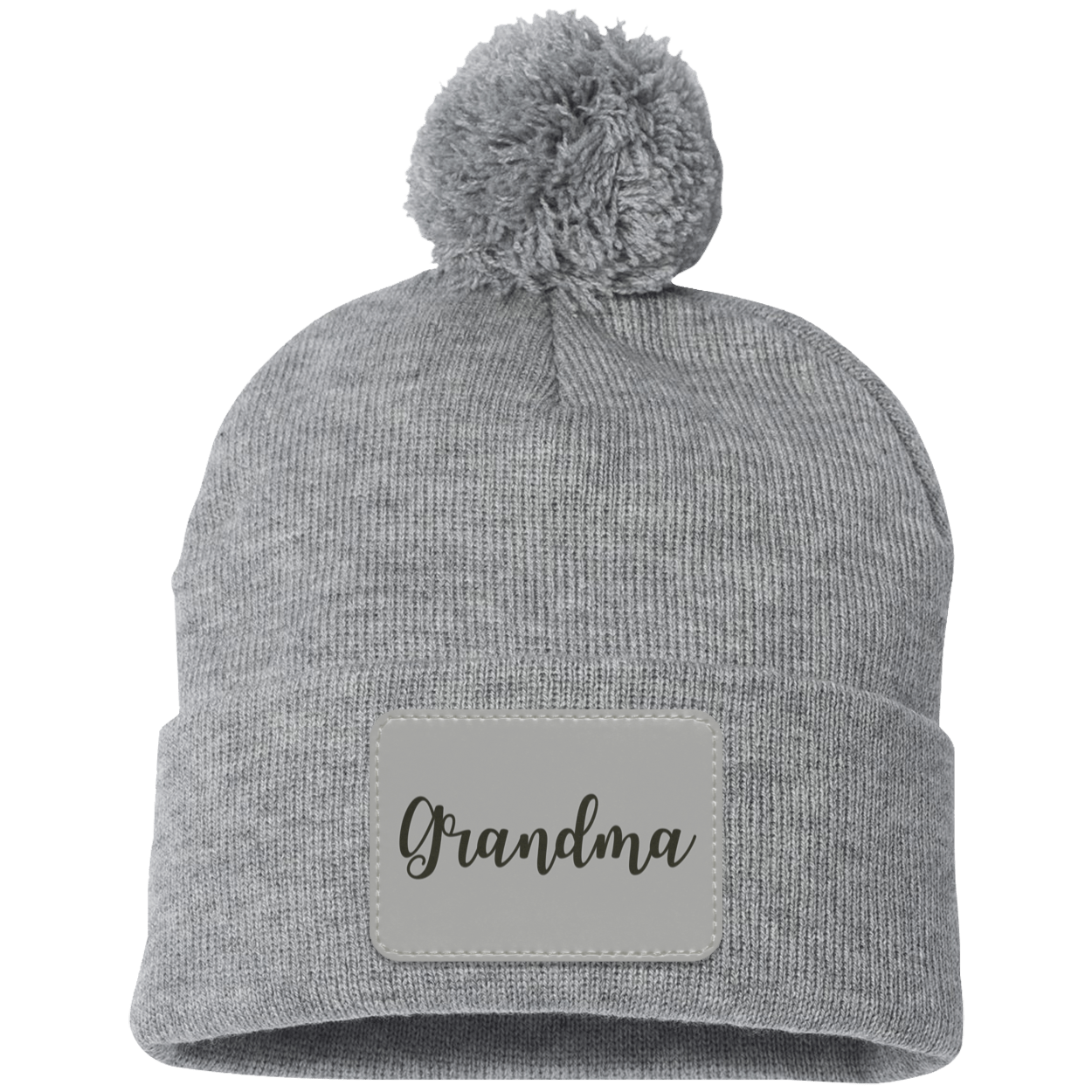 Grandma Pom Pom Beanie w/ Gray Patch