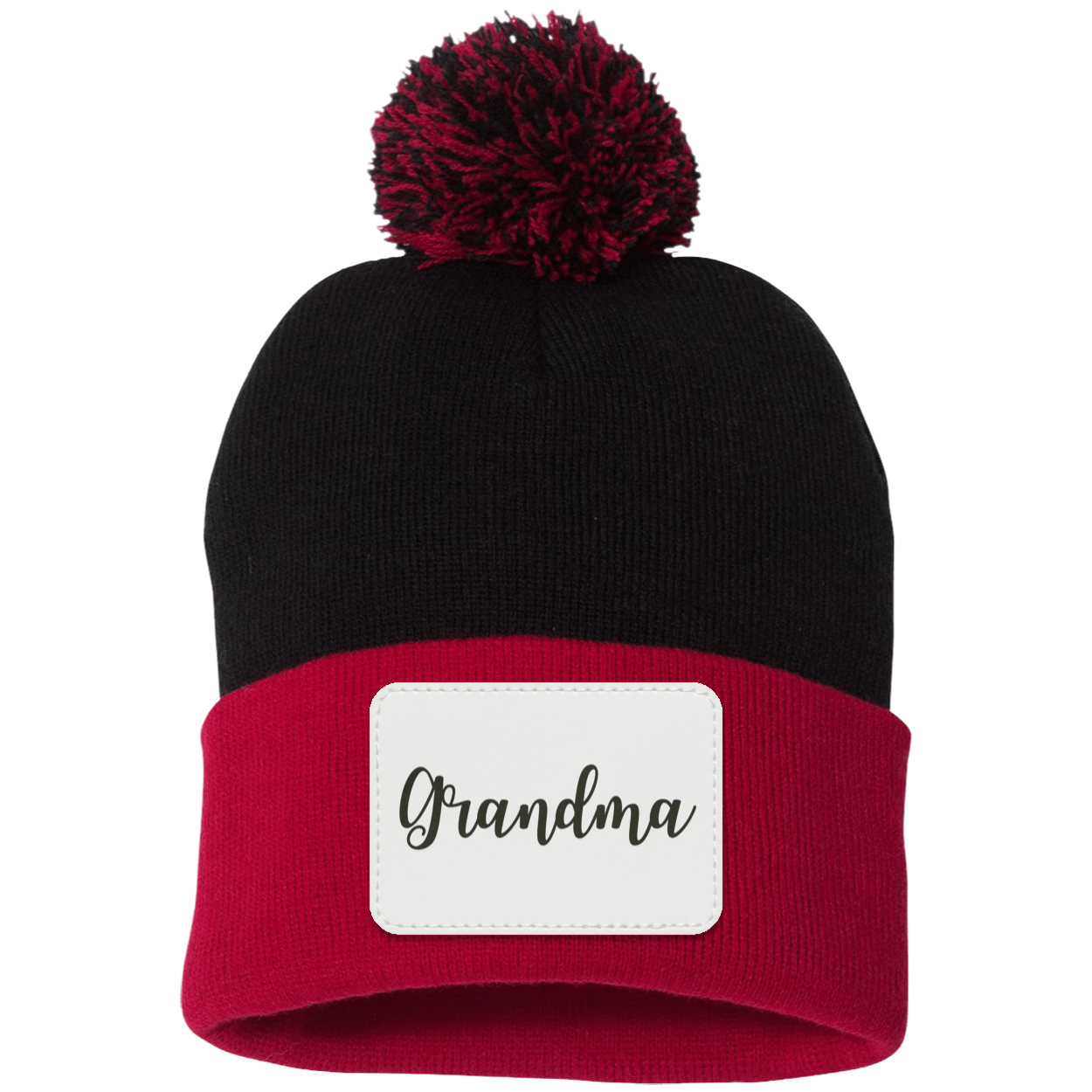 Grandma Pom Pom Beanie w/ White Patch