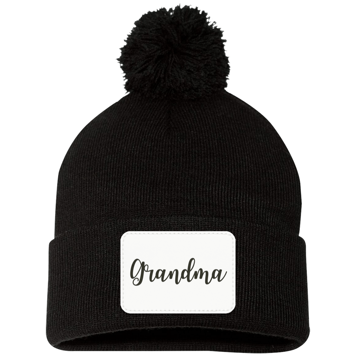 Grandma Pom Pom Beanie w/ White Patch