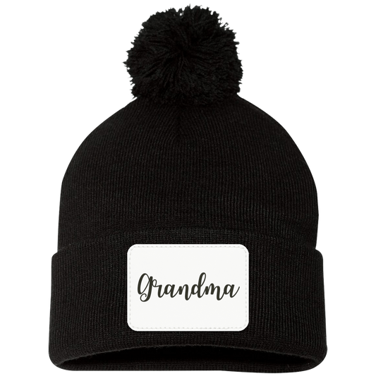 Grandma Pom Pom Beanie w/ White Patch