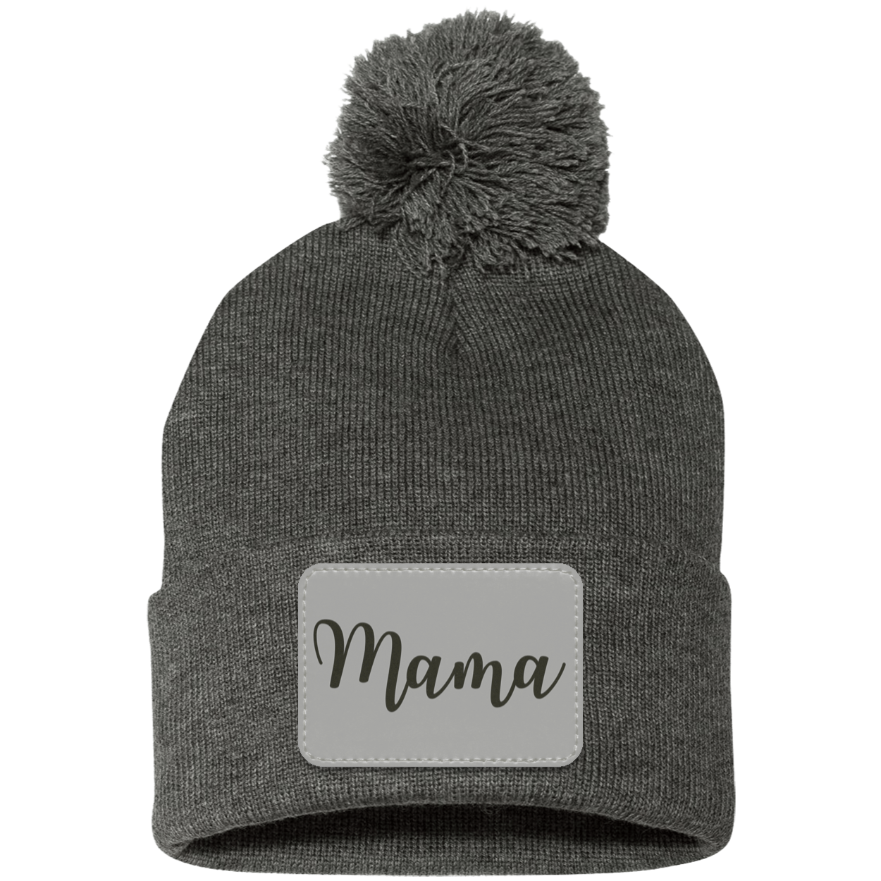 Mama Pom Pom Beanie w/ Gray Patch