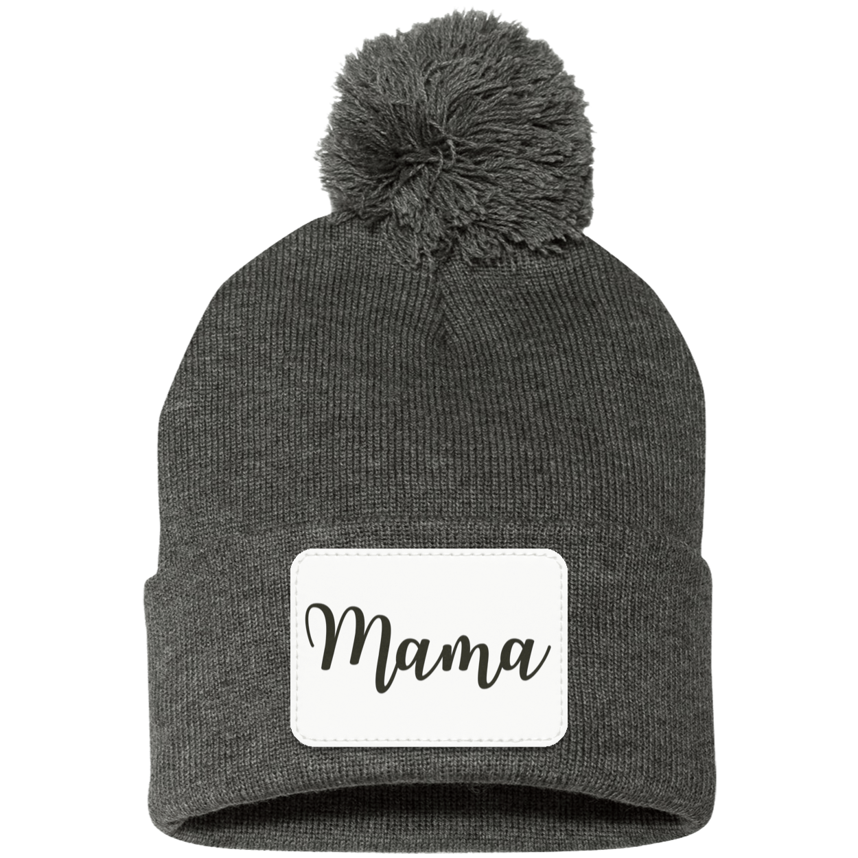 Mama Pom Pom Beanie w/ White Patch