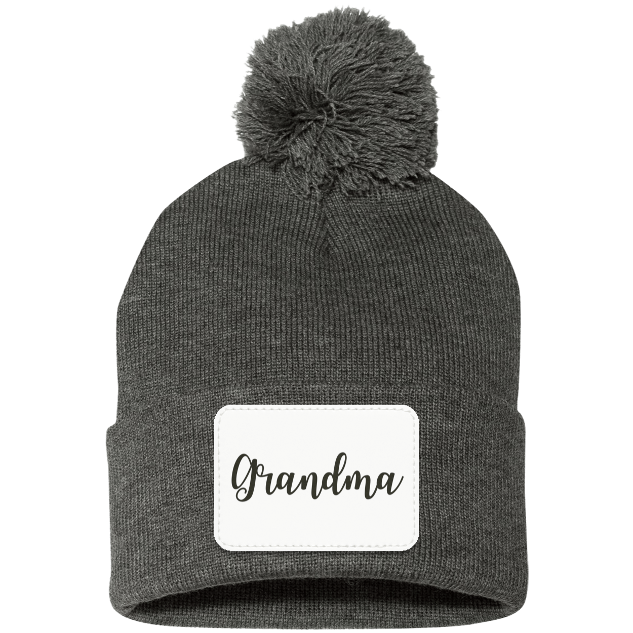 Grandma Pom Pom Beanie w/ White Patch