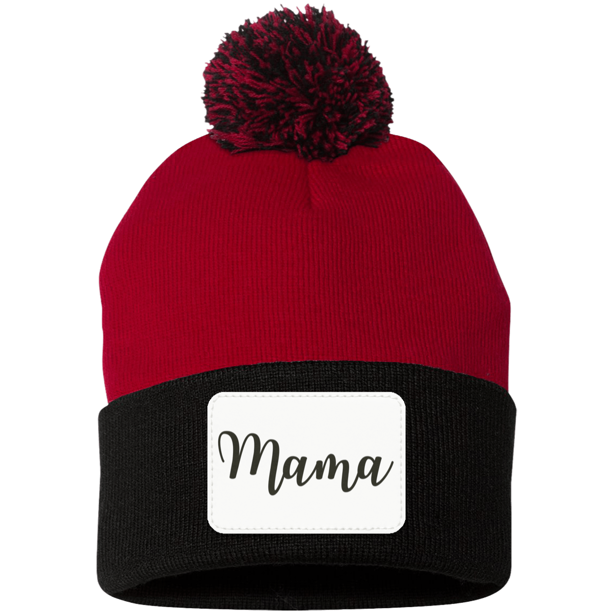 Mama Pom Pom Beanie w/ White Patch