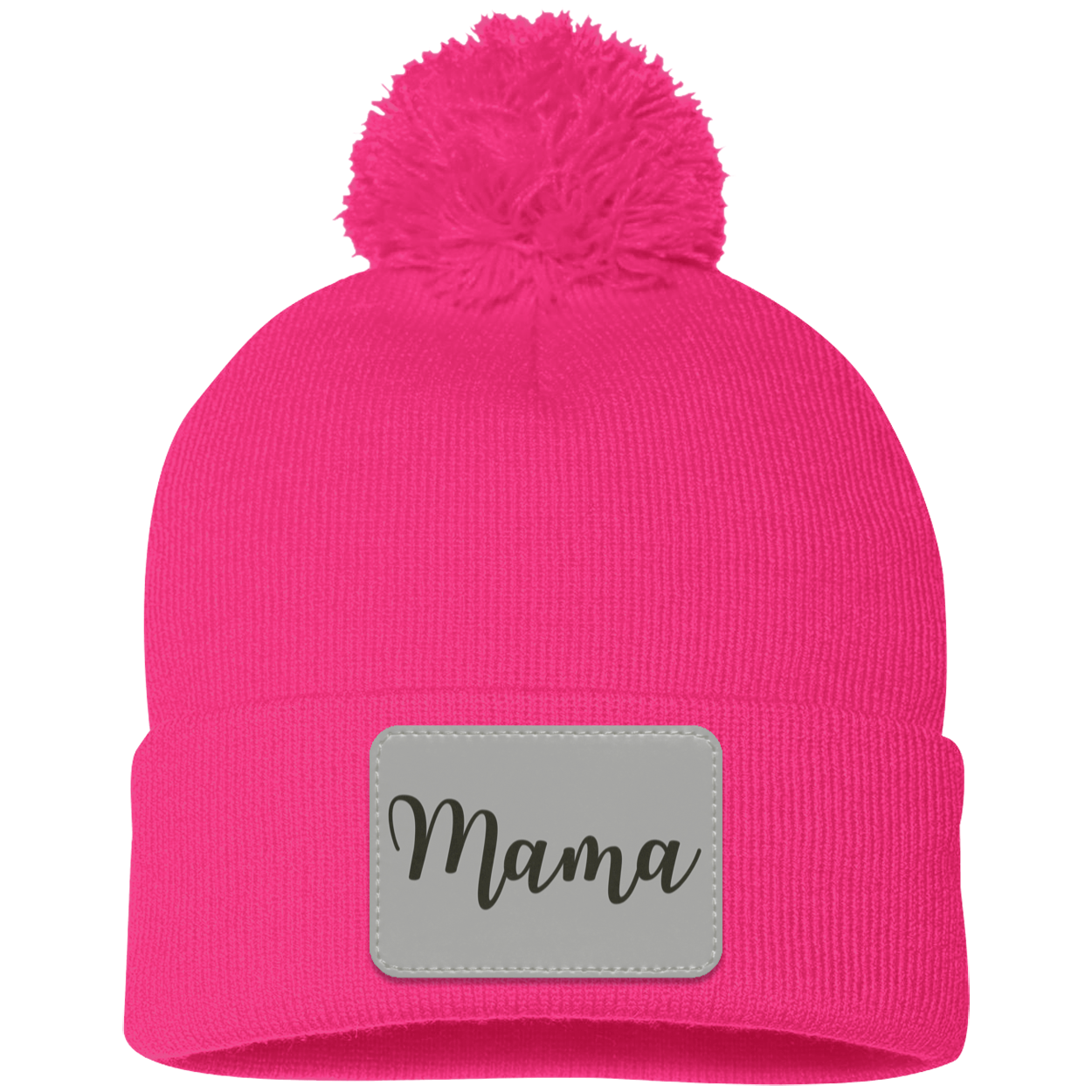 Mama Pom Pom Beanie w/ Gray Patch