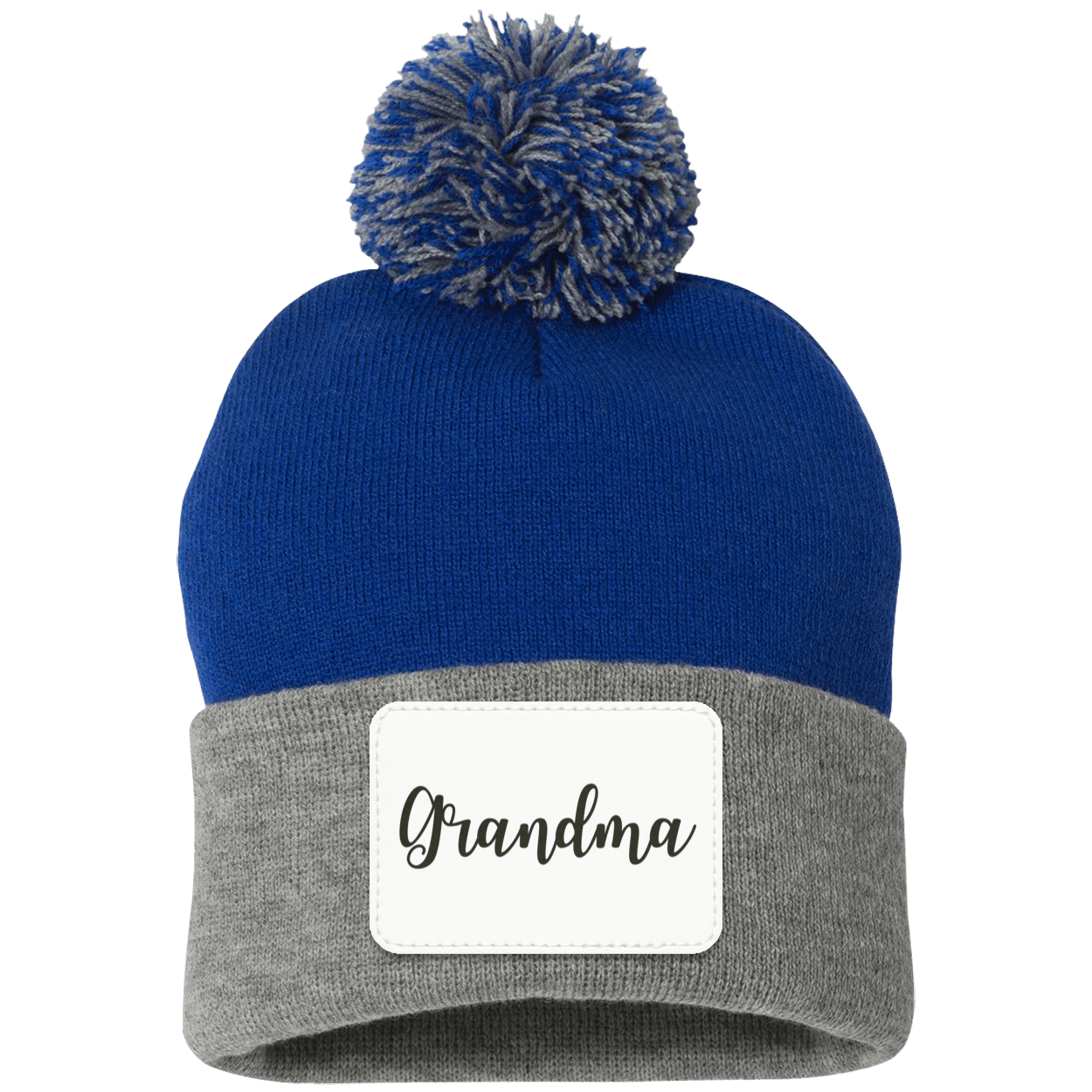 Grandma Pom Pom Beanie w/ White Patch