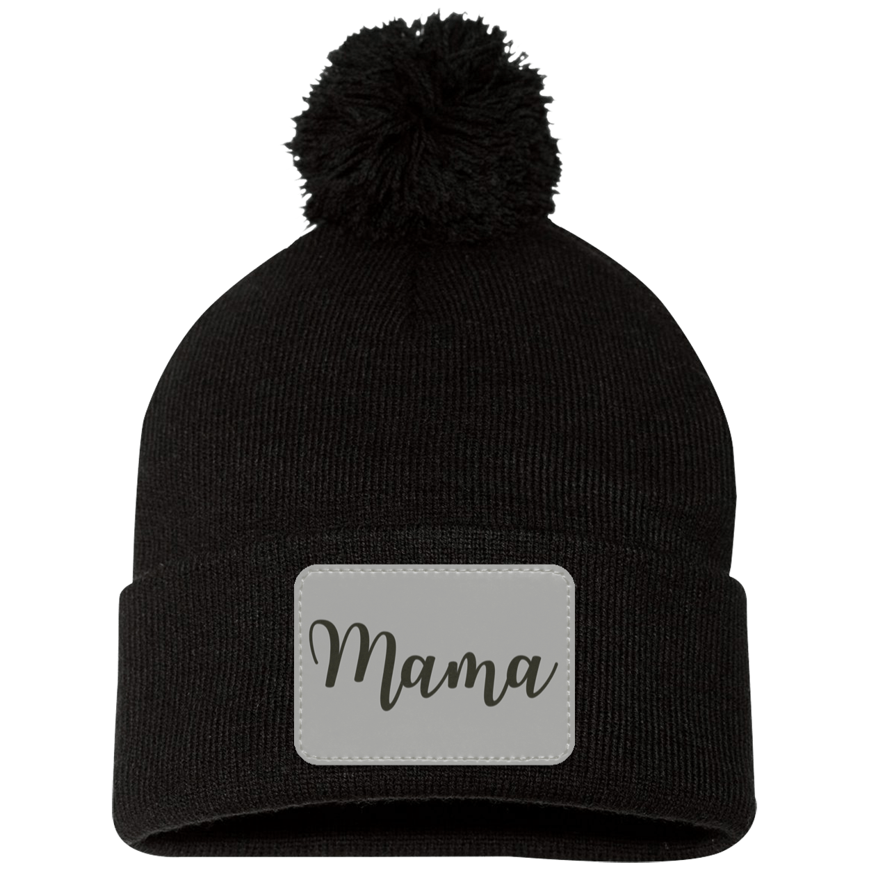 Mama Pom Pom Beanie w/ Gray Patch