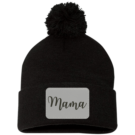 Mama Pom Pom Beanie w/ Gray Patch