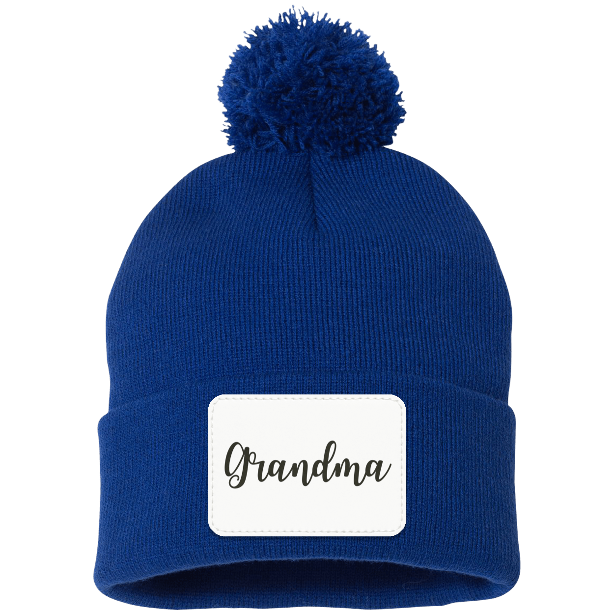 Grandma Pom Pom Beanie w/ White Patch