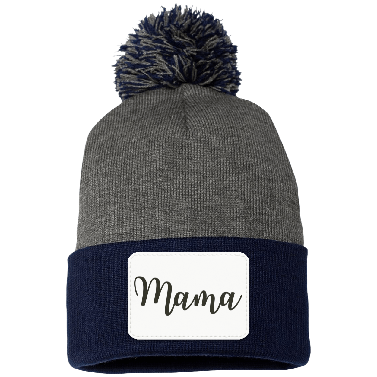 Mama Pom Pom Beanie w/ White Patch