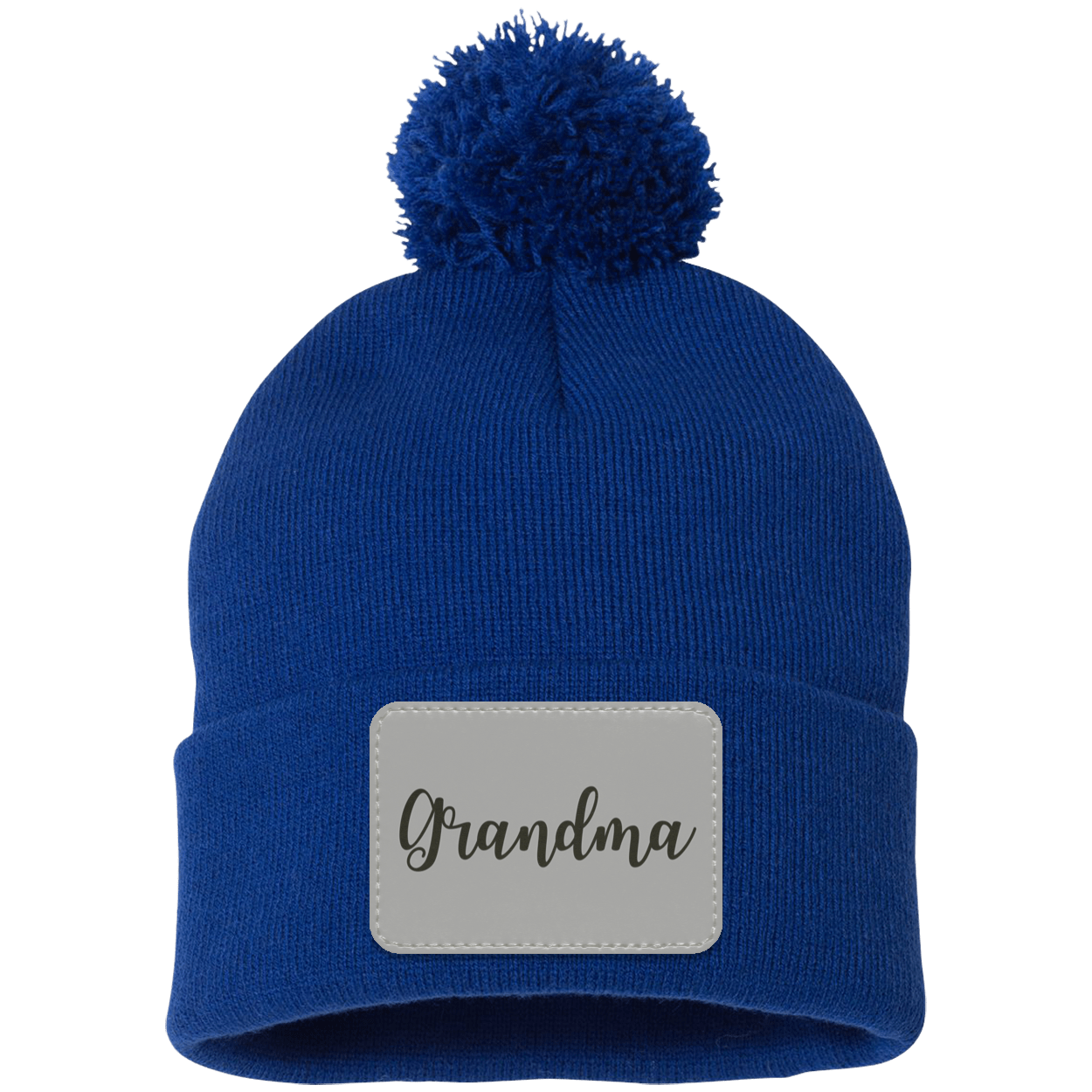 Grandma Pom Pom Beanie w/ Gray Patch