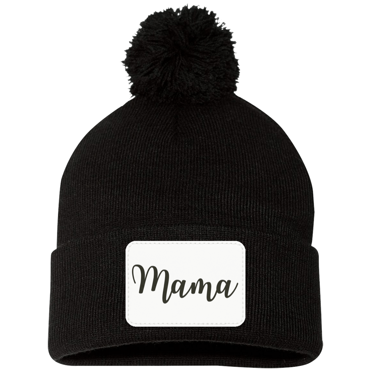 Mama Pom Pom Beanie w/ White Patch