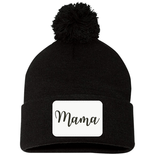 Mama Pom Pom Beanie w/ White Patch