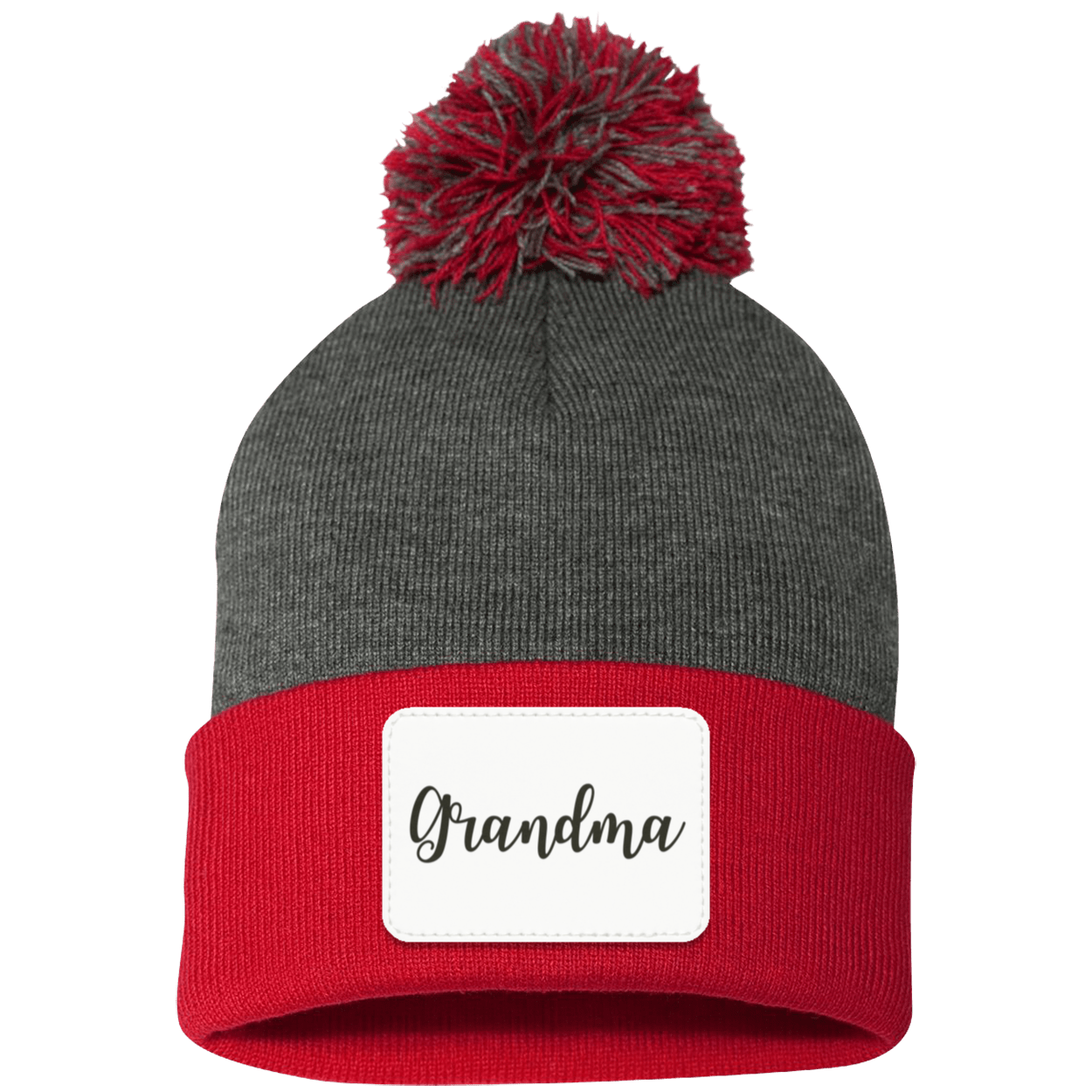 Grandma Pom Pom Beanie w/ White Patch