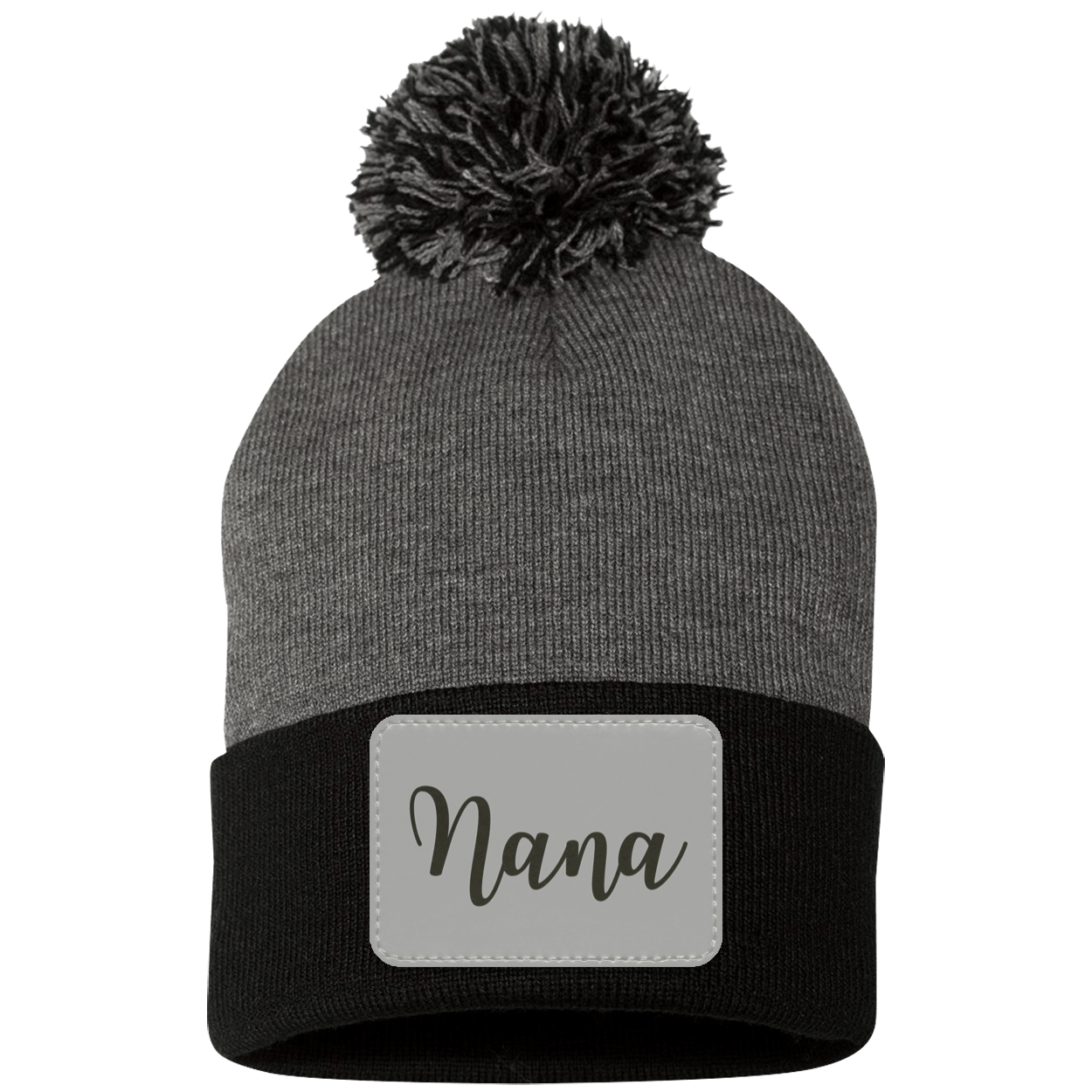 Nana Pom Pom Beanie w/ Gray Patch