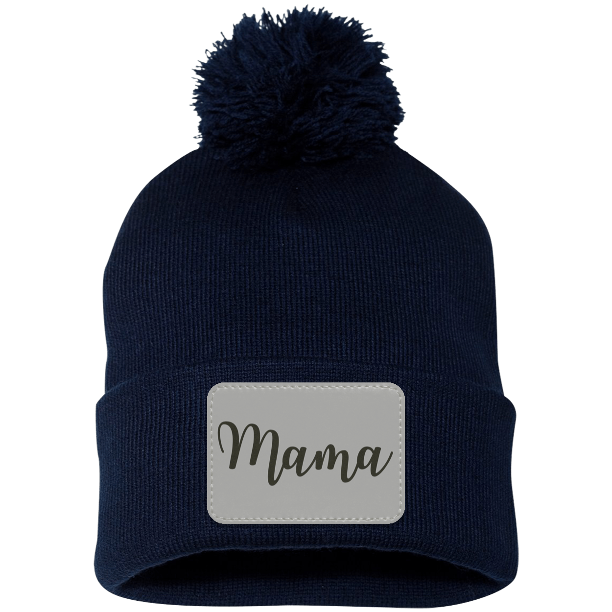 Mama Pom Pom Beanie w/ Gray Patch