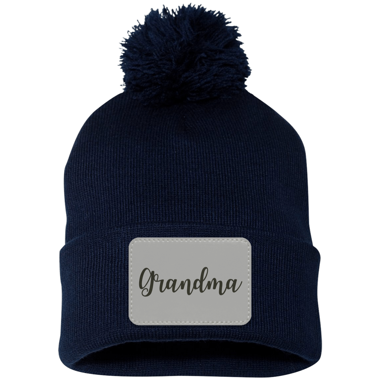 Grandma Pom Pom Beanie w/ Gray Patch