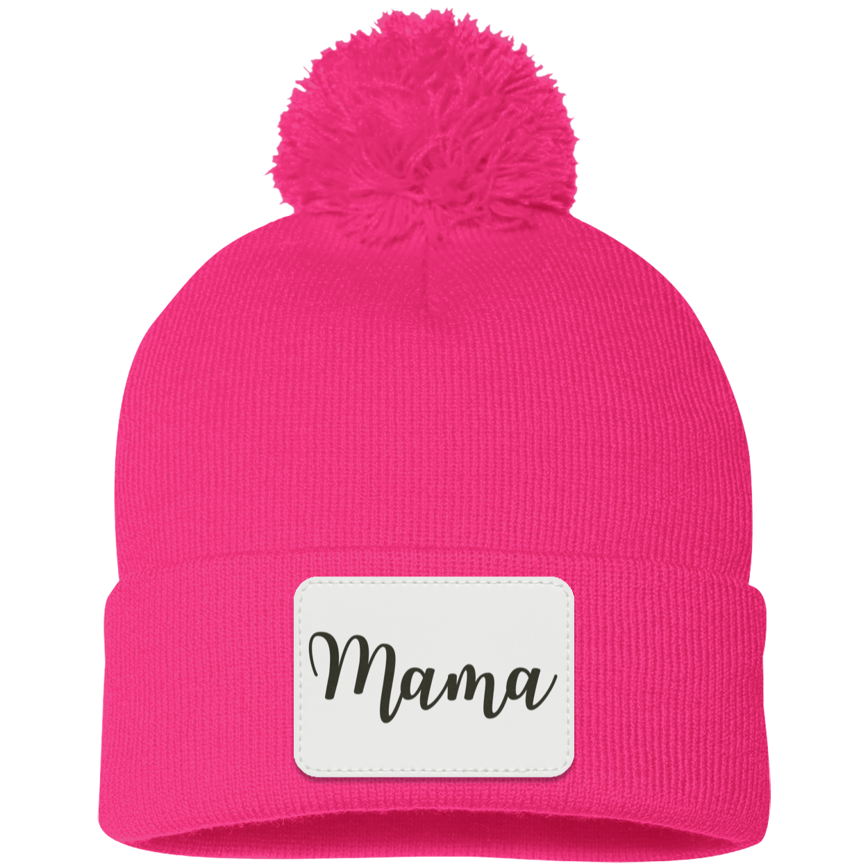 Mama Pom Pom Beanie w/ White Patch