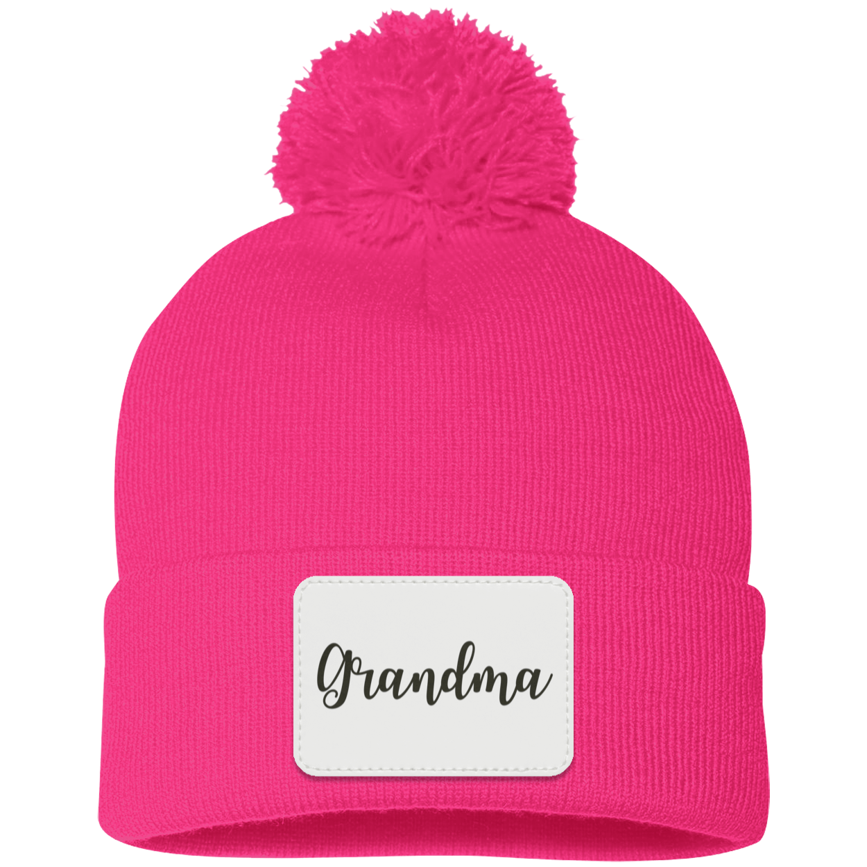 Grandma Pom Pom Beanie w/ White Patch