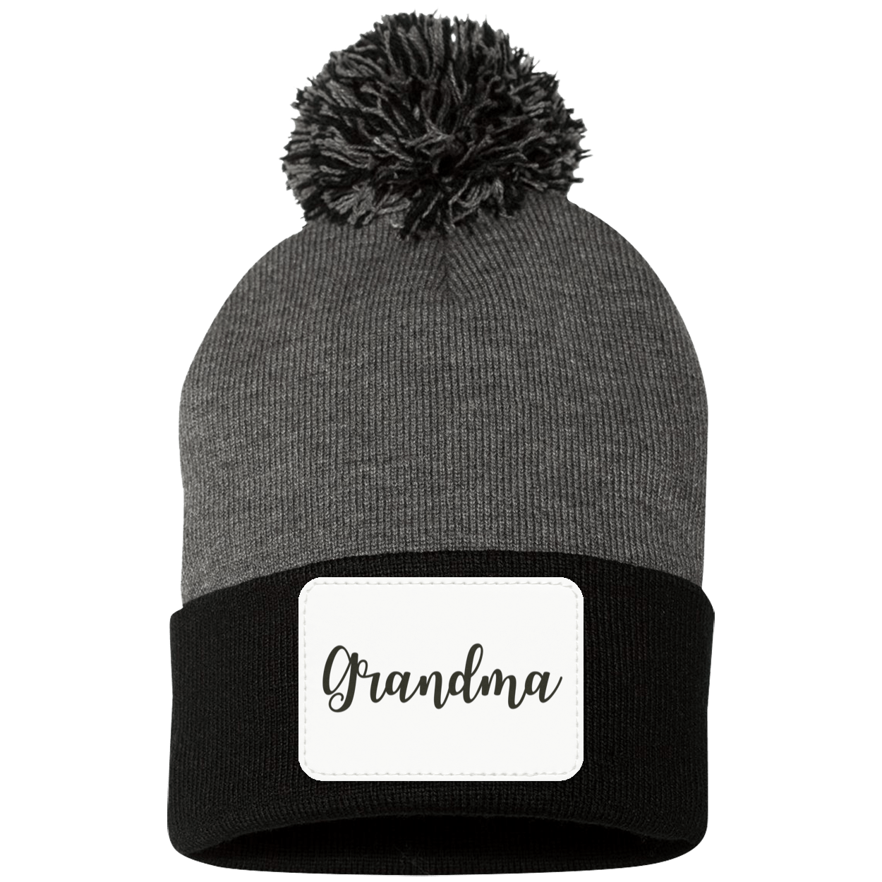 Grandma Pom Pom Beanie w/ White Patch