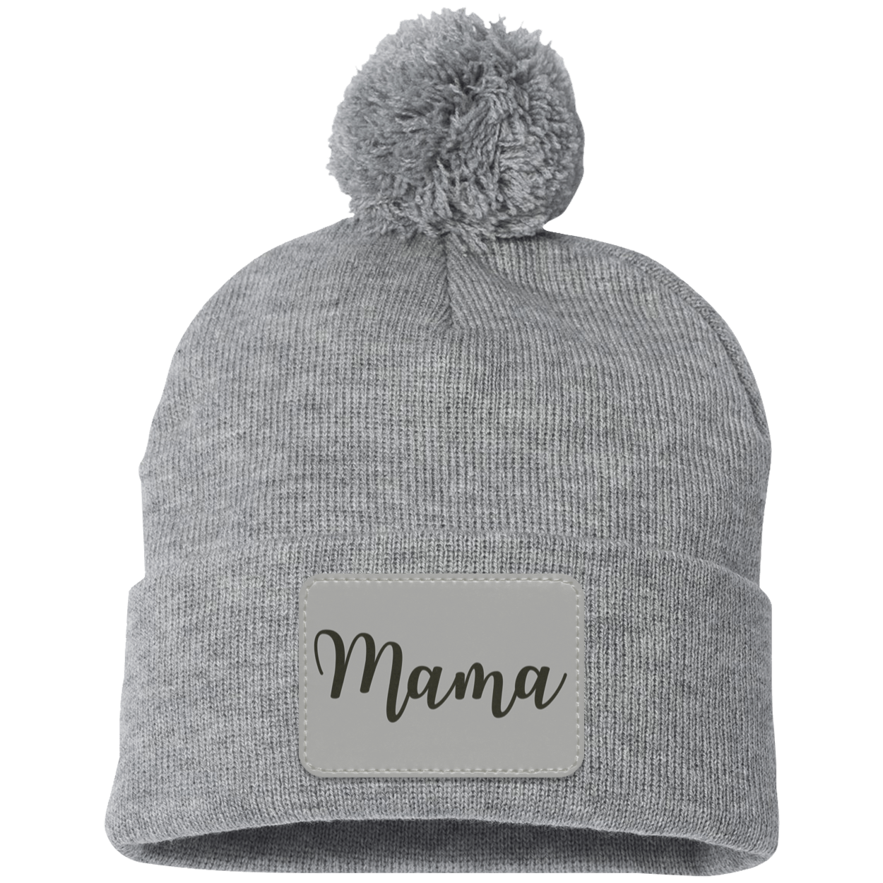 Mama Pom Pom Beanie w/ Gray Patch