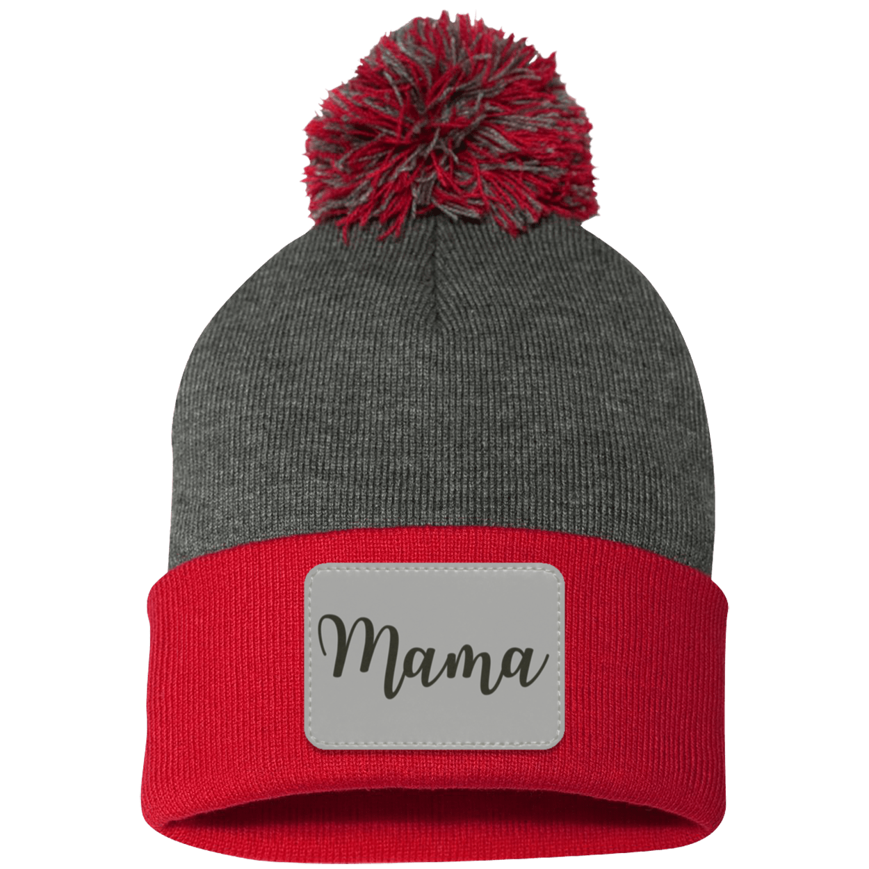 Mama Pom Pom Beanie w/ Gray Patch