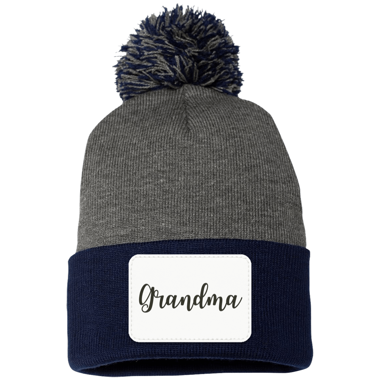 Grandma Pom Pom Beanie w/ White Patch