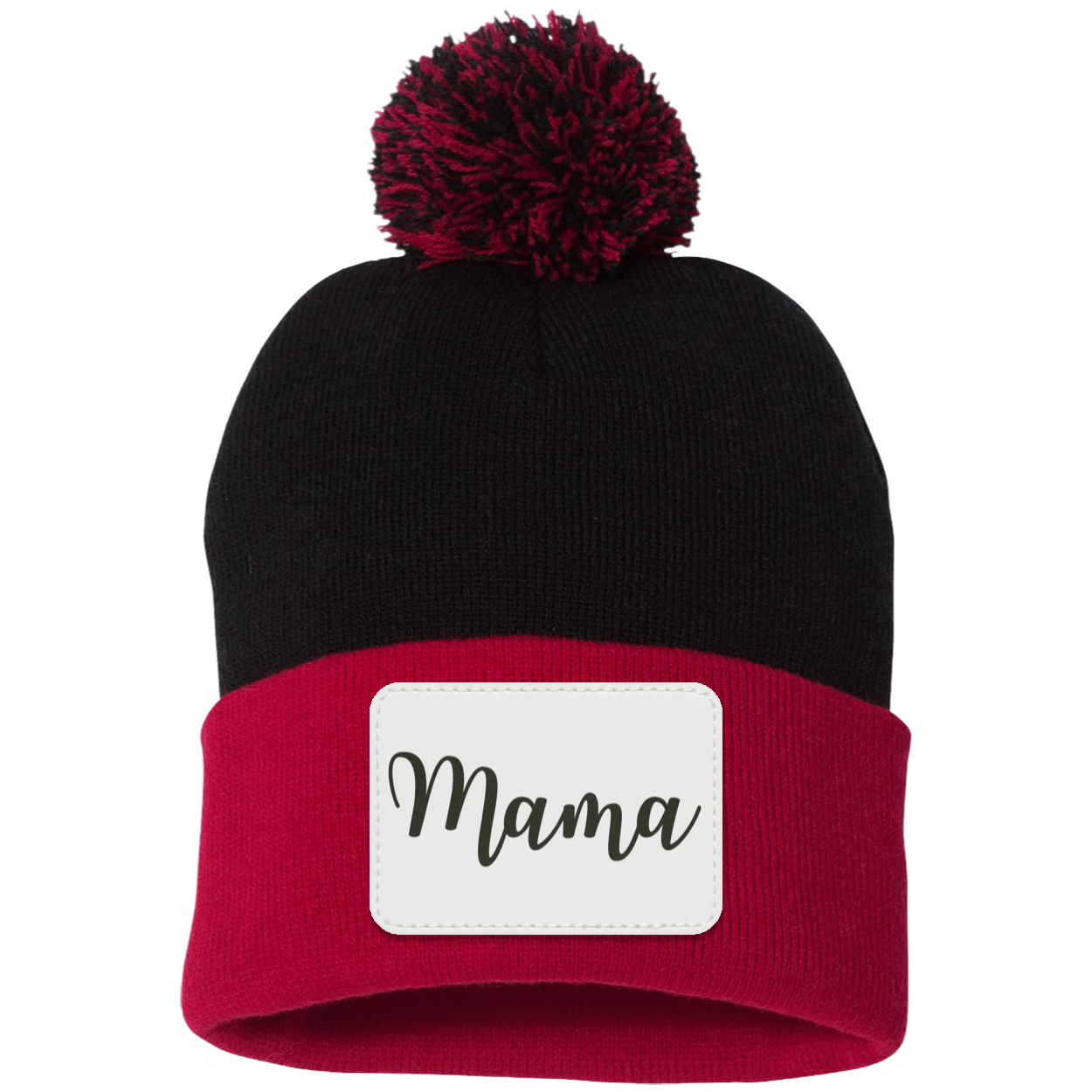 Mama Pom Pom Beanie w/ White Patch