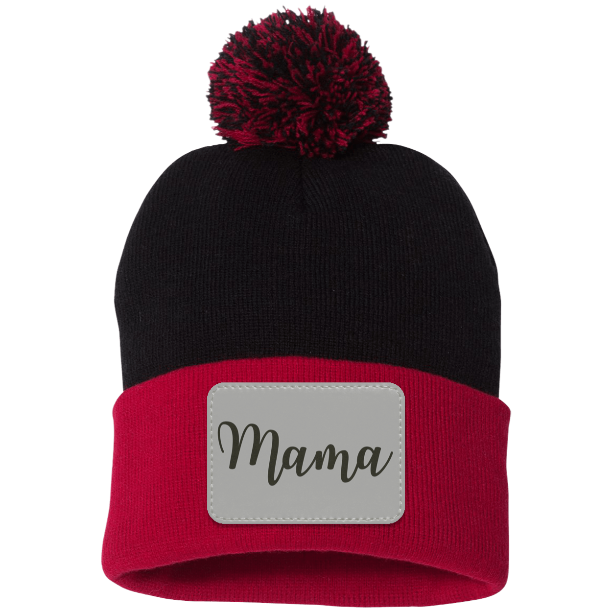 Mama Pom Pom Beanie w/ Gray Patch