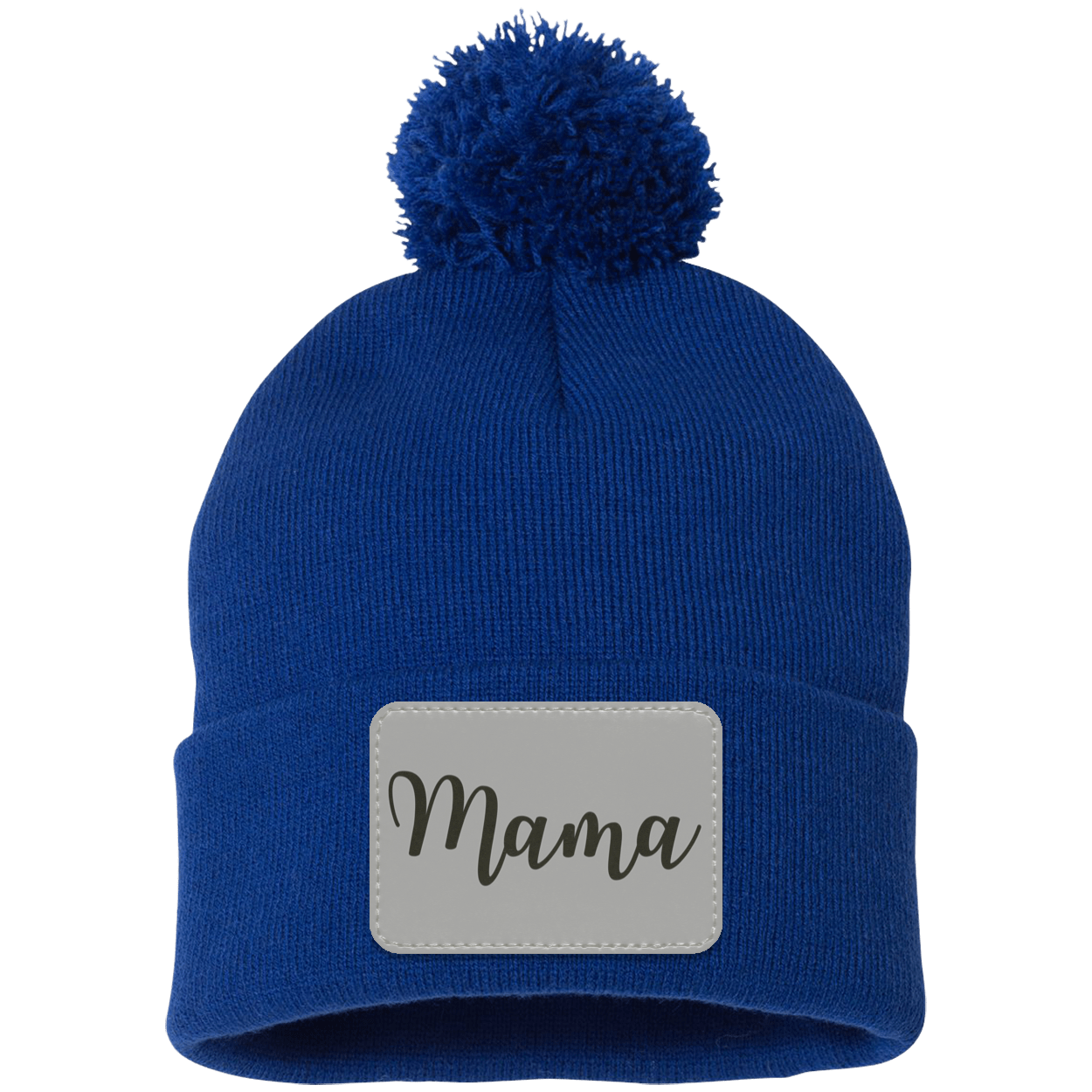 Mama Pom Pom Beanie w/ Gray Patch