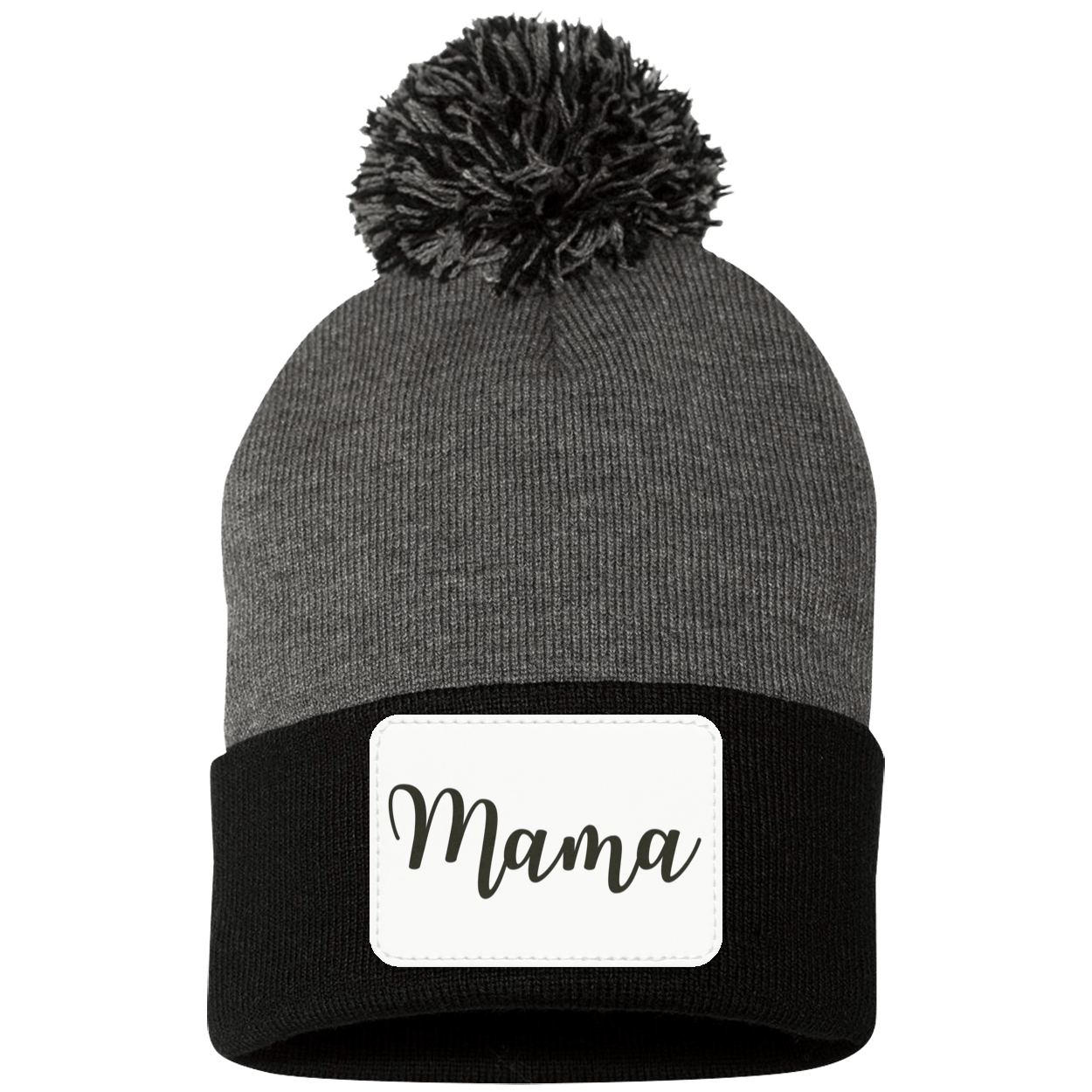 Mama Pom Pom Beanie w/ White Patch