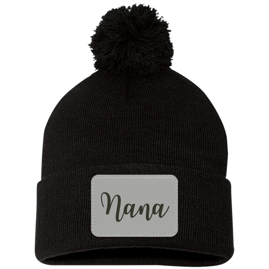 Nana Pom Pom Beanie w/ Gray Patch