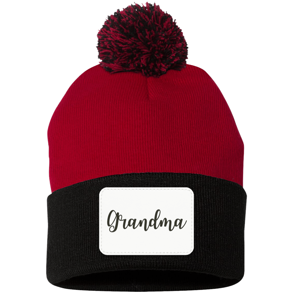 Grandma Pom Pom Beanie w/ White Patch