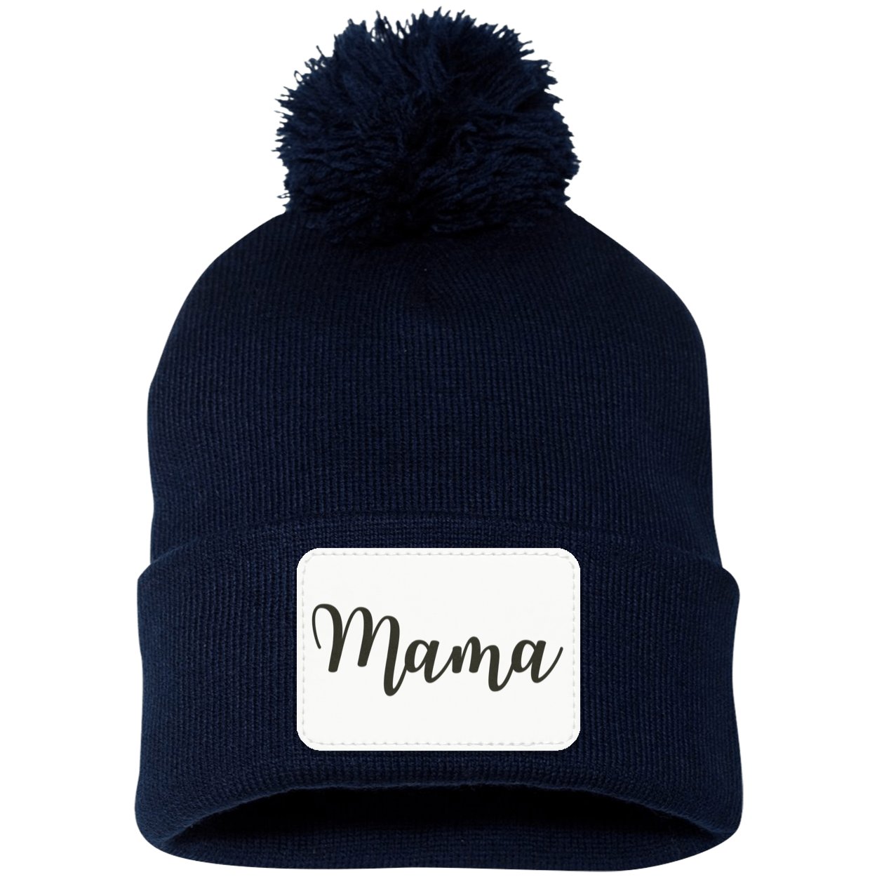 Mama Pom Pom Beanie w/ White Patch