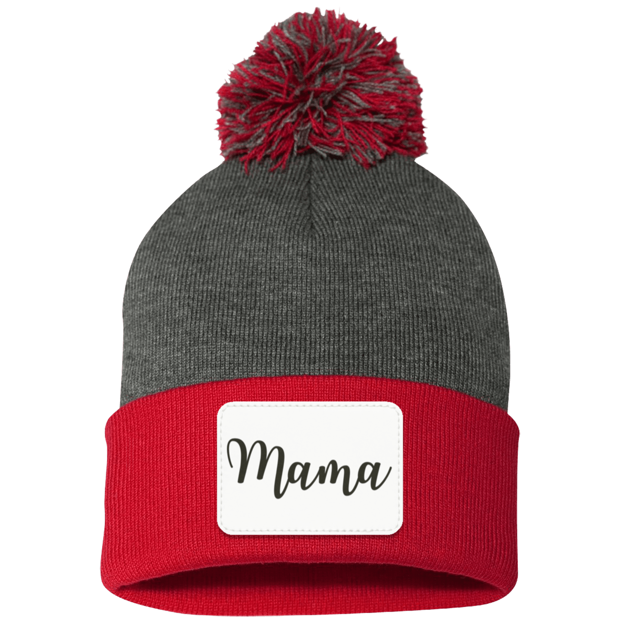 Mama Pom Pom Beanie w/ White Patch