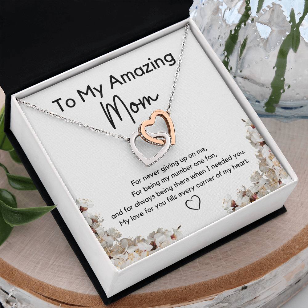 To My Amazing Mom l Interlocking Hearts Necklace l Mother's Day Gift l Birthday Gift l Rose Gold