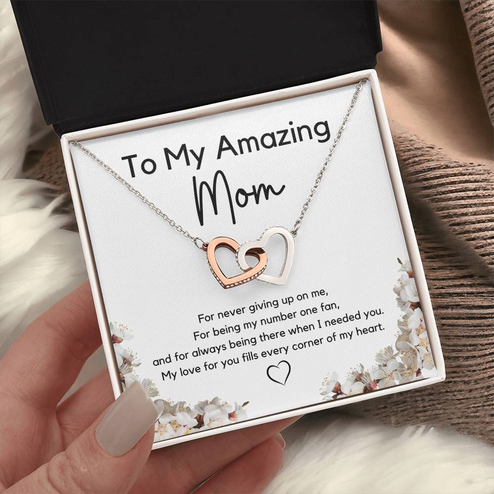 To My Amazing Mom l Interlocking Hearts Necklace l Mother's Day Gift l Birthday Gift l Rose Gold