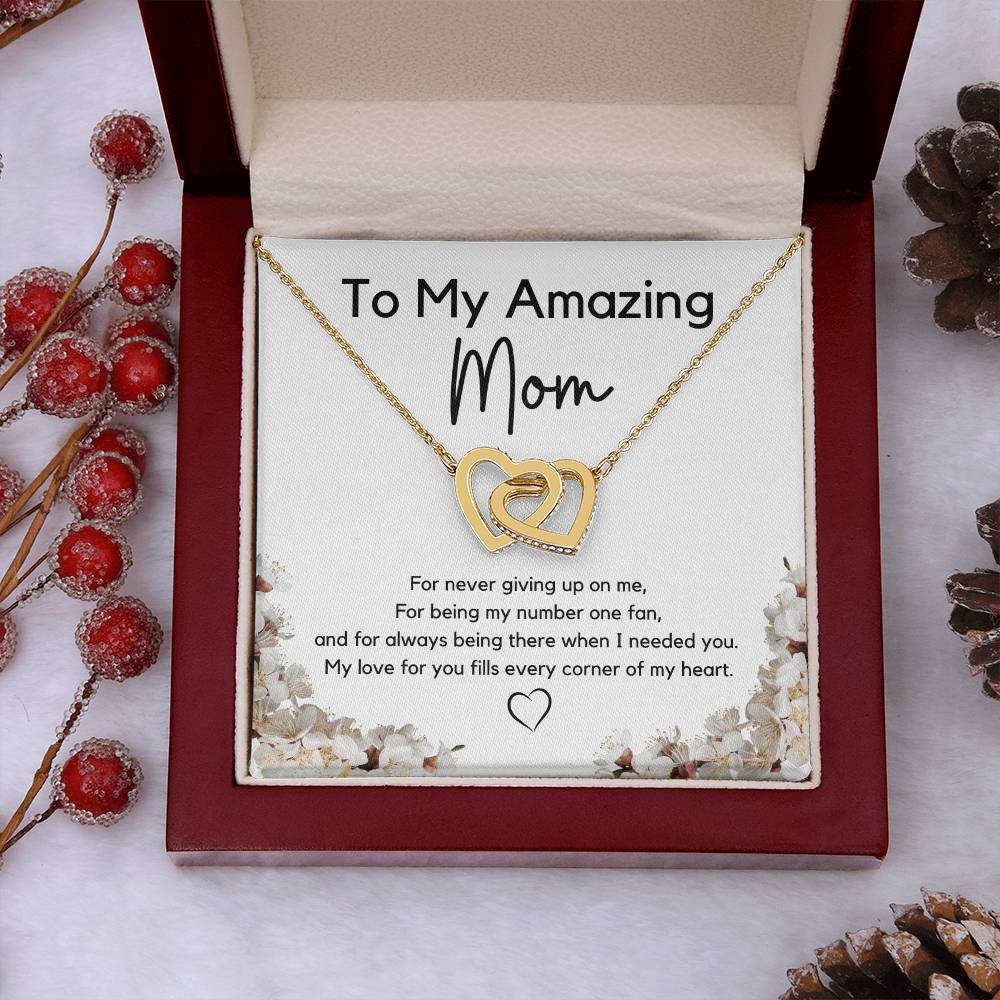 To My Amazing Mom l Interlocking Hearts Necklace l Mother's Day Gift l Birthday Gift l Rose Gold