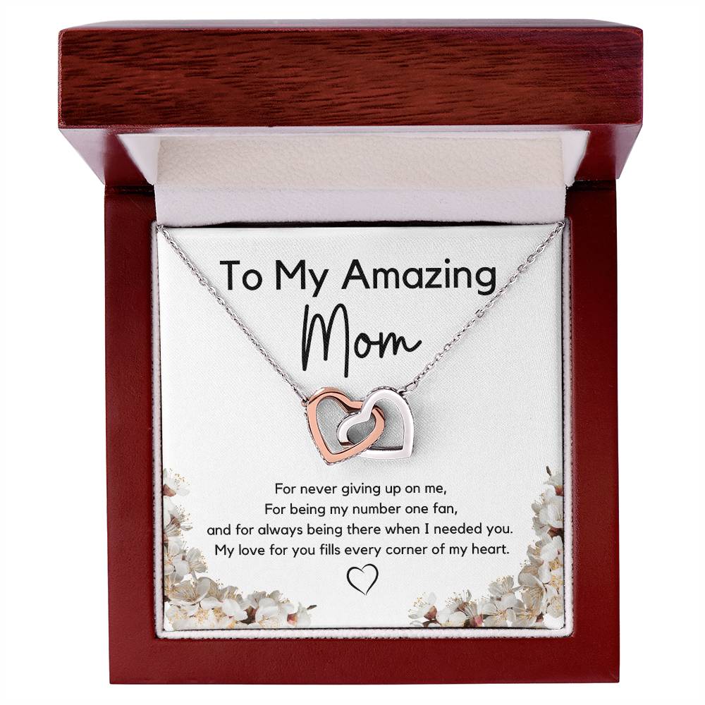 To My Amazing Mom l Interlocking Hearts Necklace l Mother's Day Gift l Birthday Gift l Rose Gold