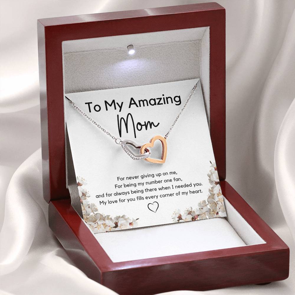 To My Amazing Mom l Interlocking Hearts Necklace l Mother's Day Gift l Birthday Gift l Rose Gold