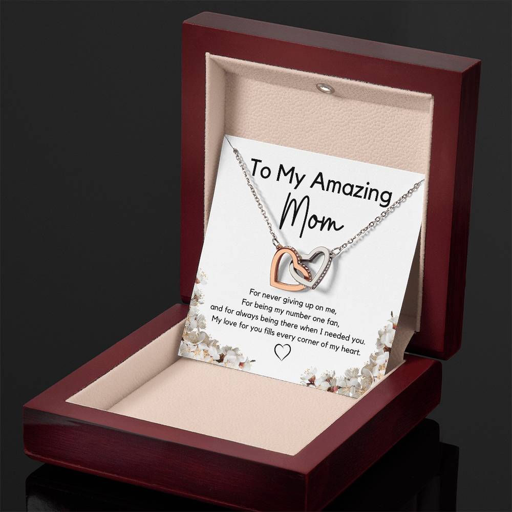 To My Amazing Mom l Interlocking Hearts Necklace l Mother's Day Gift l Birthday Gift l Rose Gold