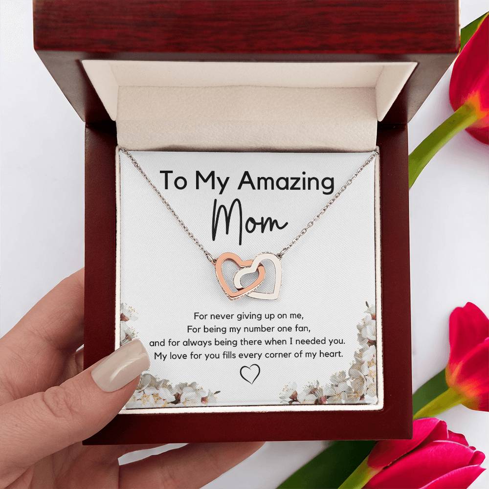 To My Amazing Mom l Interlocking Hearts Necklace l Mother's Day Gift l Birthday Gift l Rose Gold