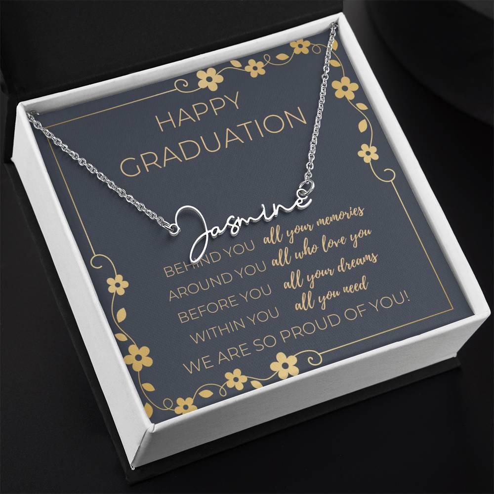 Graduation Cursive Name Necklace w/ Message Card