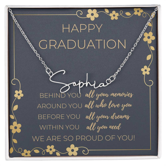 Graduation Cursive Name Necklace w/ Message Card