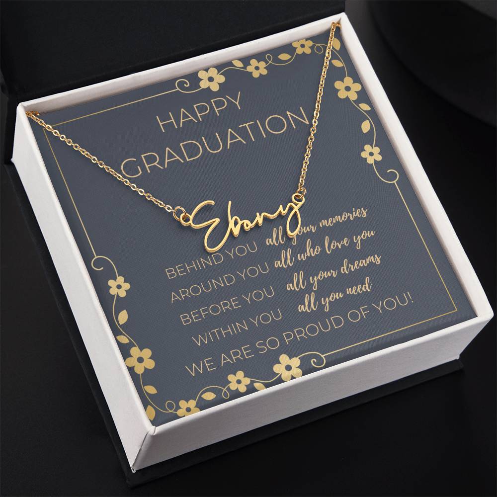 Graduation Cursive Name Necklace w/ Message Card