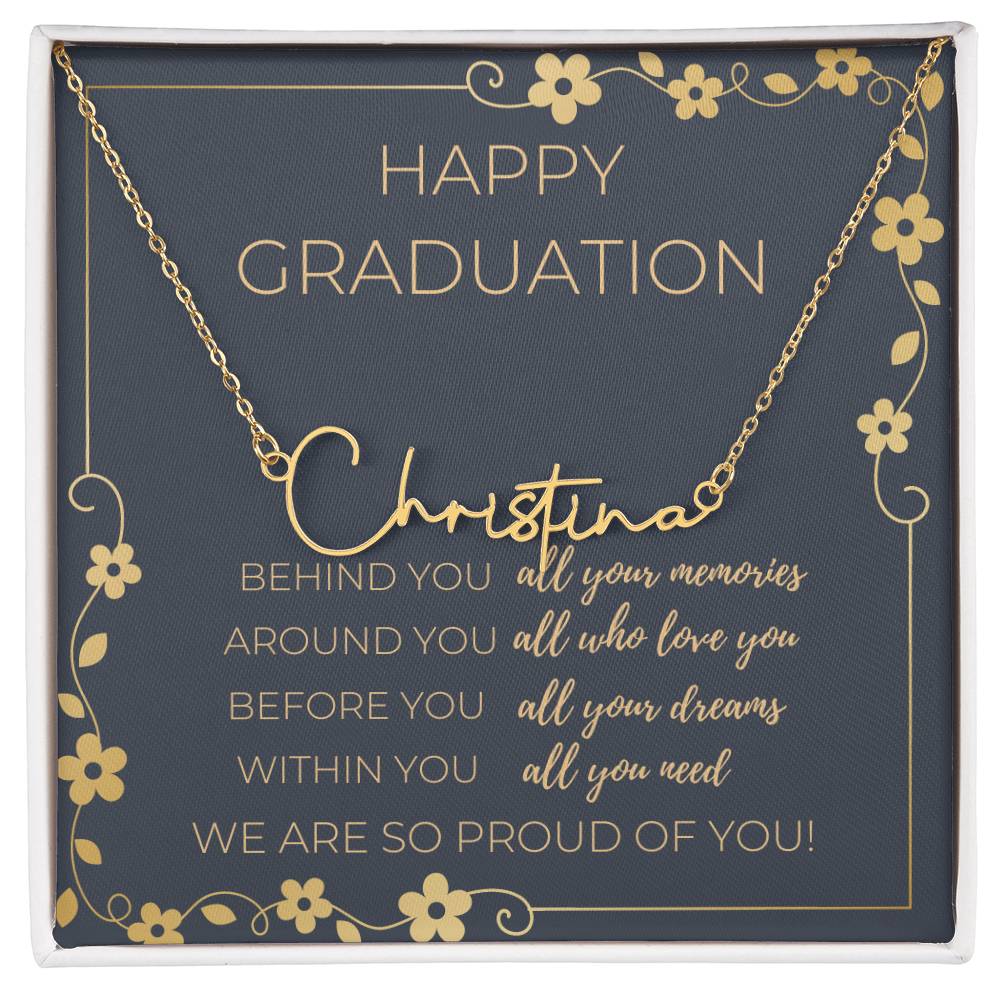 Graduation Cursive Name Necklace w/ Message Card