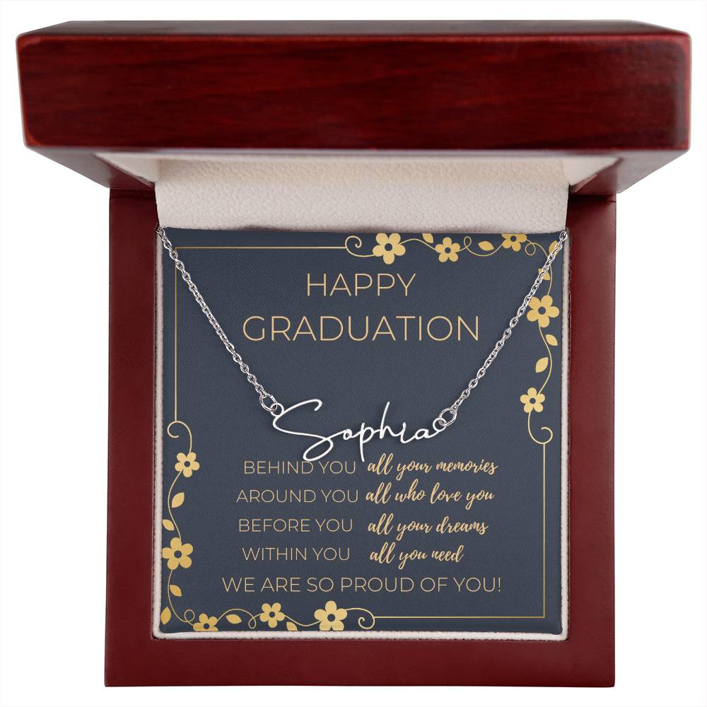 Graduation Cursive Name Necklace w/ Message Card