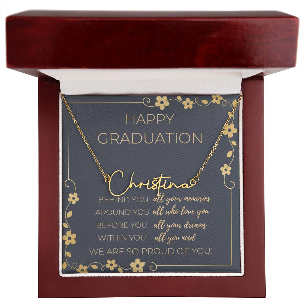 Graduation Cursive Name Necklace w/ Message Card