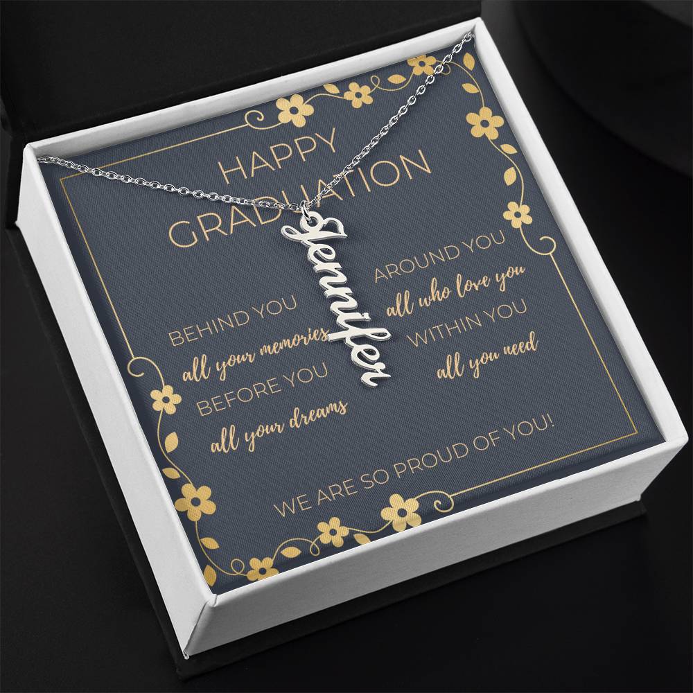 Graduation Vertical Name Necklace w/ Message Card